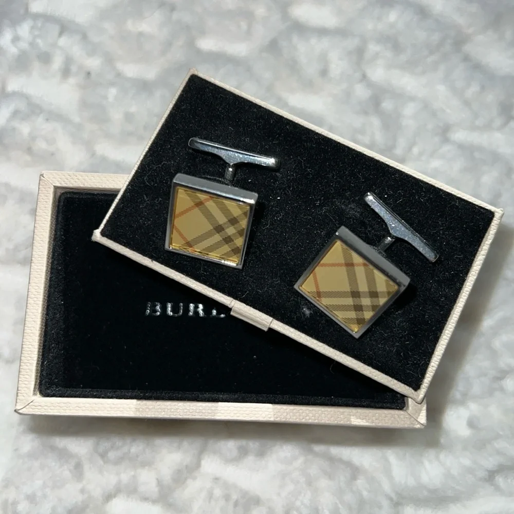 Burberry Check Cuff Links-Authentic-NIB